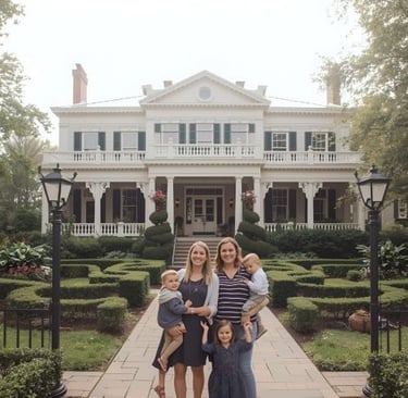 young family visiting the belle maede mansion in nashville