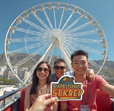 a group of people standing around a ferris wheel