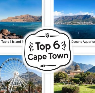 a collage of photos of of the top 6 attractions in cape town