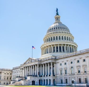capitol - large white building with a flag on top of it