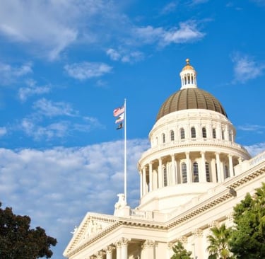 a large white building with a flag on top of it