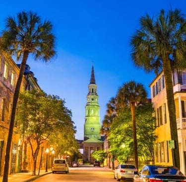 a church steeple with a steeple tower in the background in charleston