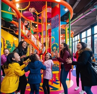 a group of children playing in a play area