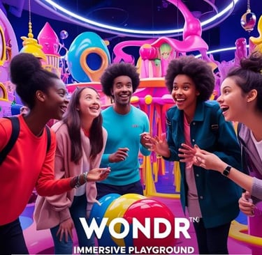 a group of people standing around a ball pit