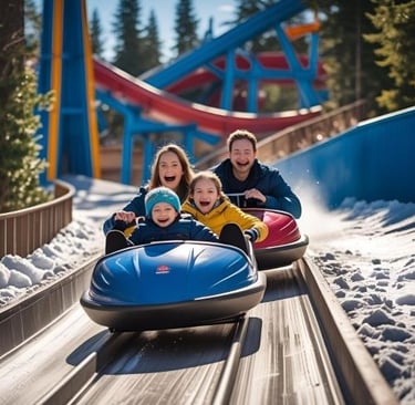a family of three children riding on a roller coaster