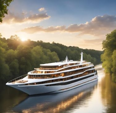 a large white cruise ship on the water