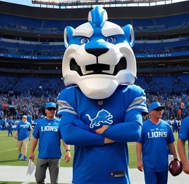 a mascot of a football team that is wearing a blue uniform