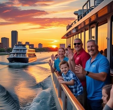 a group of people standing on a boat