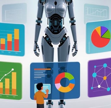 a robot - like robot with a man standing in front of a robot