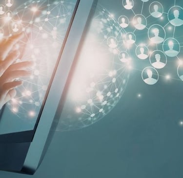 a person holding a laptop computer and touching a laptop