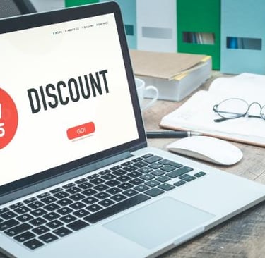 a laptop computer screen displaying a discount discount discount