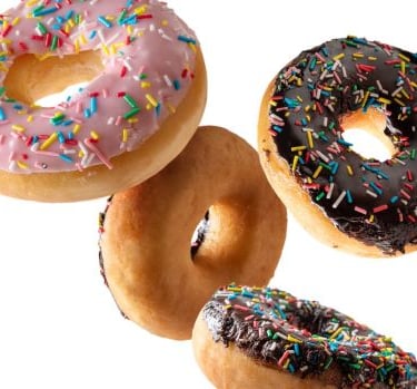 a variety of donuts and donuts on a white background
