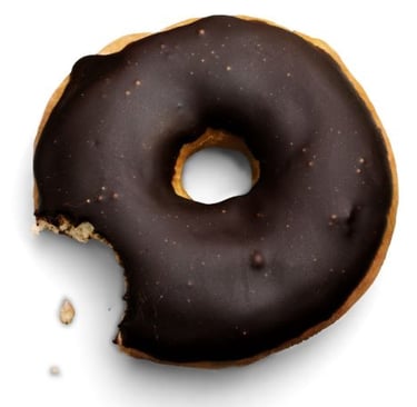 a chocolate covered donut with a bite taken out of it