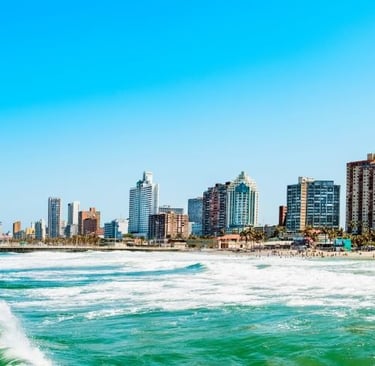 a view of Durban city skyline with a view of the ocean