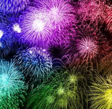 colorful fireworks in a colorful background with colorful fireworks