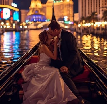a bride and groom kissing in a boat