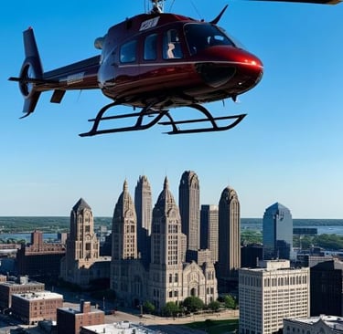 a helicopter flying over a city with a helicopter