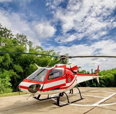 a helicopter with a red and white stripe on it