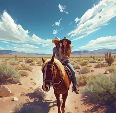 a couple of people riding on a horse