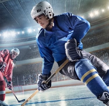 a hockey player is playing hockey in a stadium