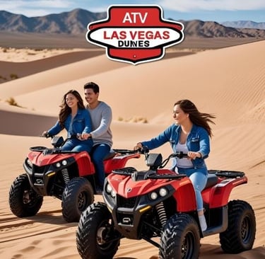 two people riding atvs in the desert
