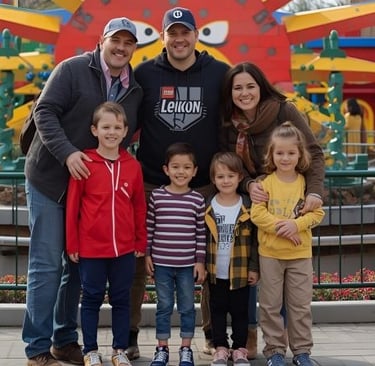 a family posing in Legoland New York