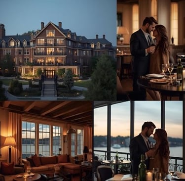 couple enjoying a luxury hotel with a glass of wine