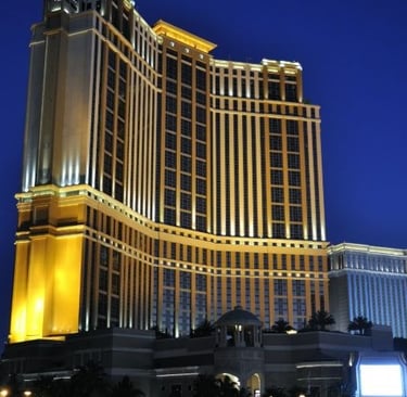 The Palazzo at The Venetian Resort, a luxury hotel and casino on the Las Vegas Strip at night.