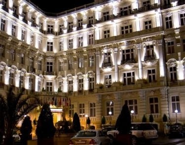 a luxury hotel at night