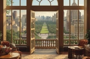 bedroom at a luxury hotel in new york city with a view of the city
