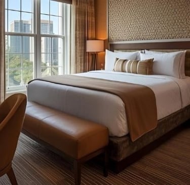 a luxury bed room with a bed and a chair