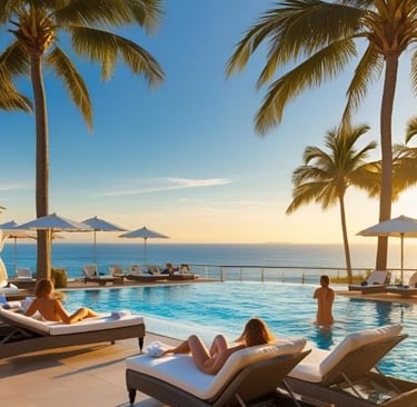 a luxurious pool of a hotel