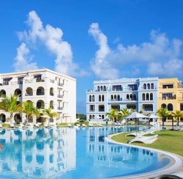 a luxury hotel with a pool