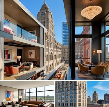 Luxury loft-style Detroit hotel from the inside and outside