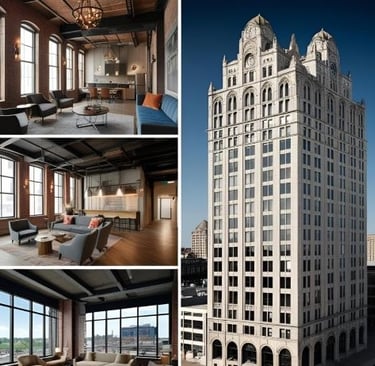 Luxury loft-style Detroit hotel from the inside and outside