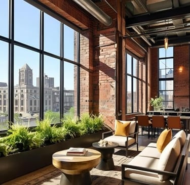 Luxury loft-style Detroit hotel from the inside and outside