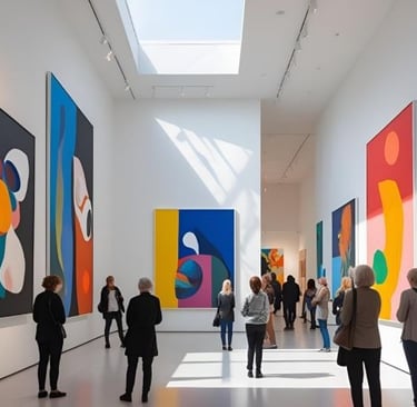modern art paintings in a museum