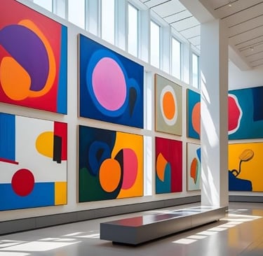 modern art paintings in a museum