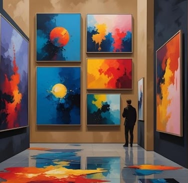 modern art paintings in a museum