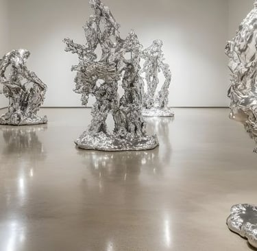 a group of sculptures of silver foil foil foil