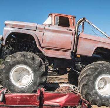a truck with a large truck on it's back