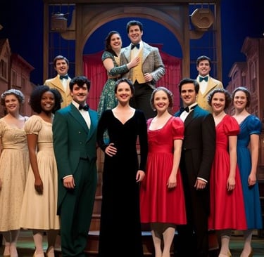 musical - a group of people standing around a man in a tuxedo