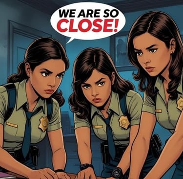 young detectives in search for a clue in a murder mystery