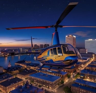 a helicopter that is flying over a city