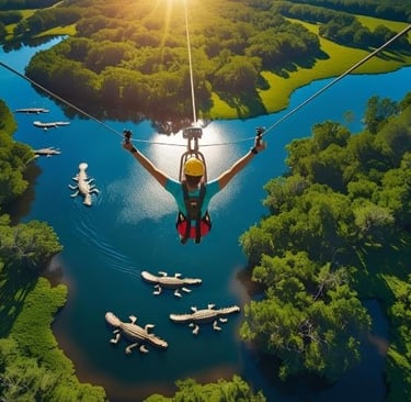 a person on a zipline in the middle of a lake
