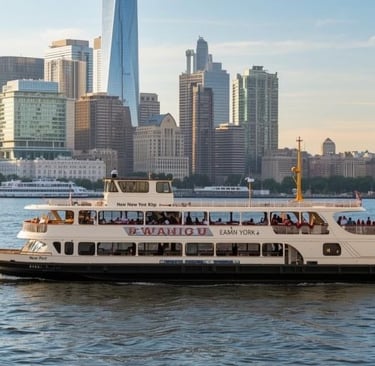 a boat with people on it in the water