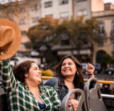 women having fun in a bus