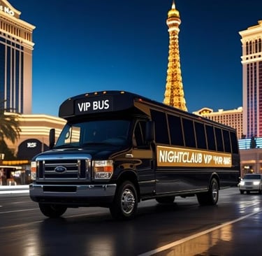 Party bus driving in Las Vegas with the sign ViP nightlife on it