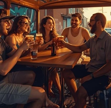 people enjoying a pedal pub tour in Detroit