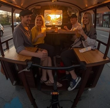 people enjoying a pedal pub tour in Detroit